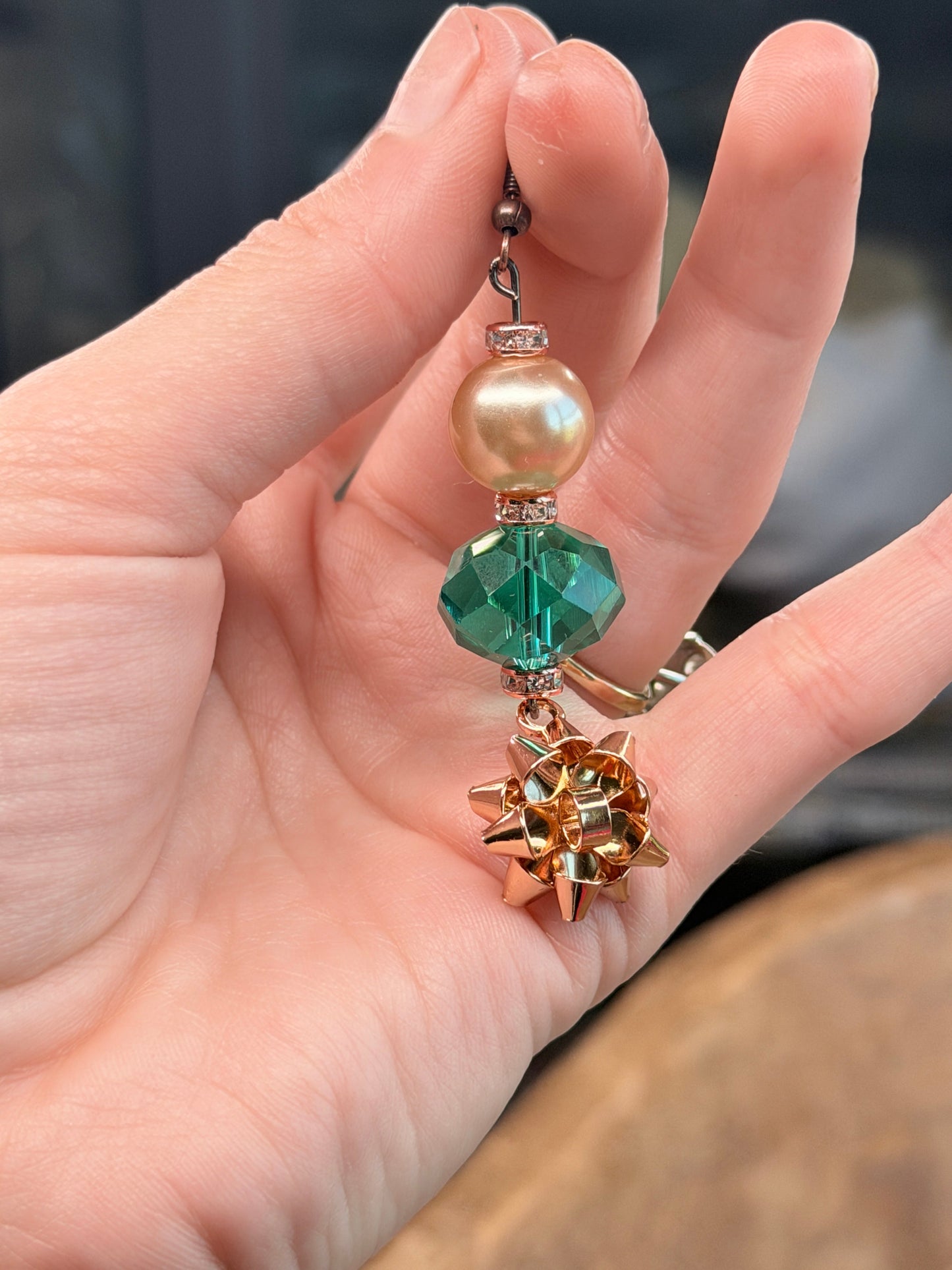 Blue and Gold Christmas Bow Earrings - ERR ORIGINAL