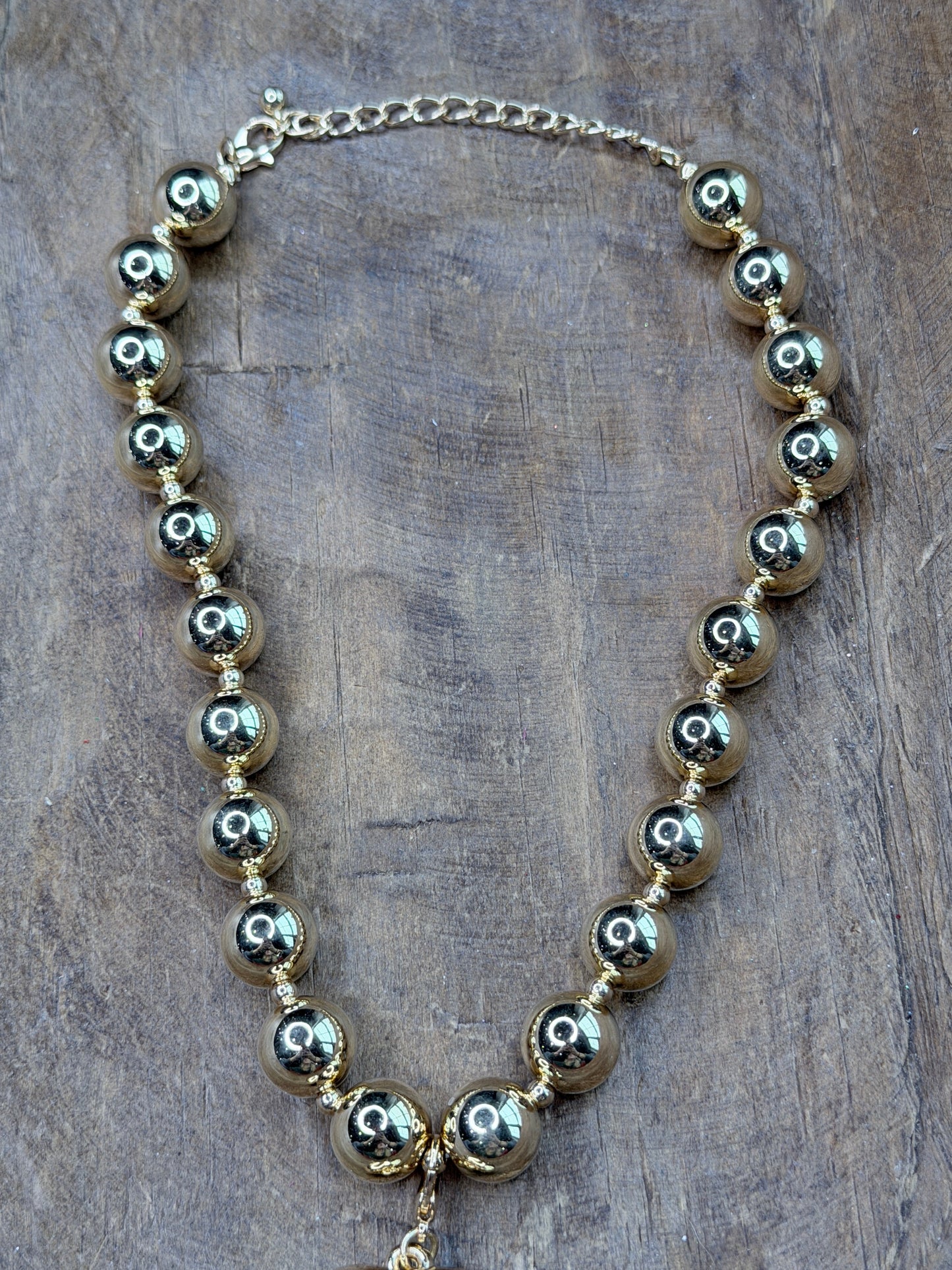 Gold Chunky Pearl Heart Necklace (Small)