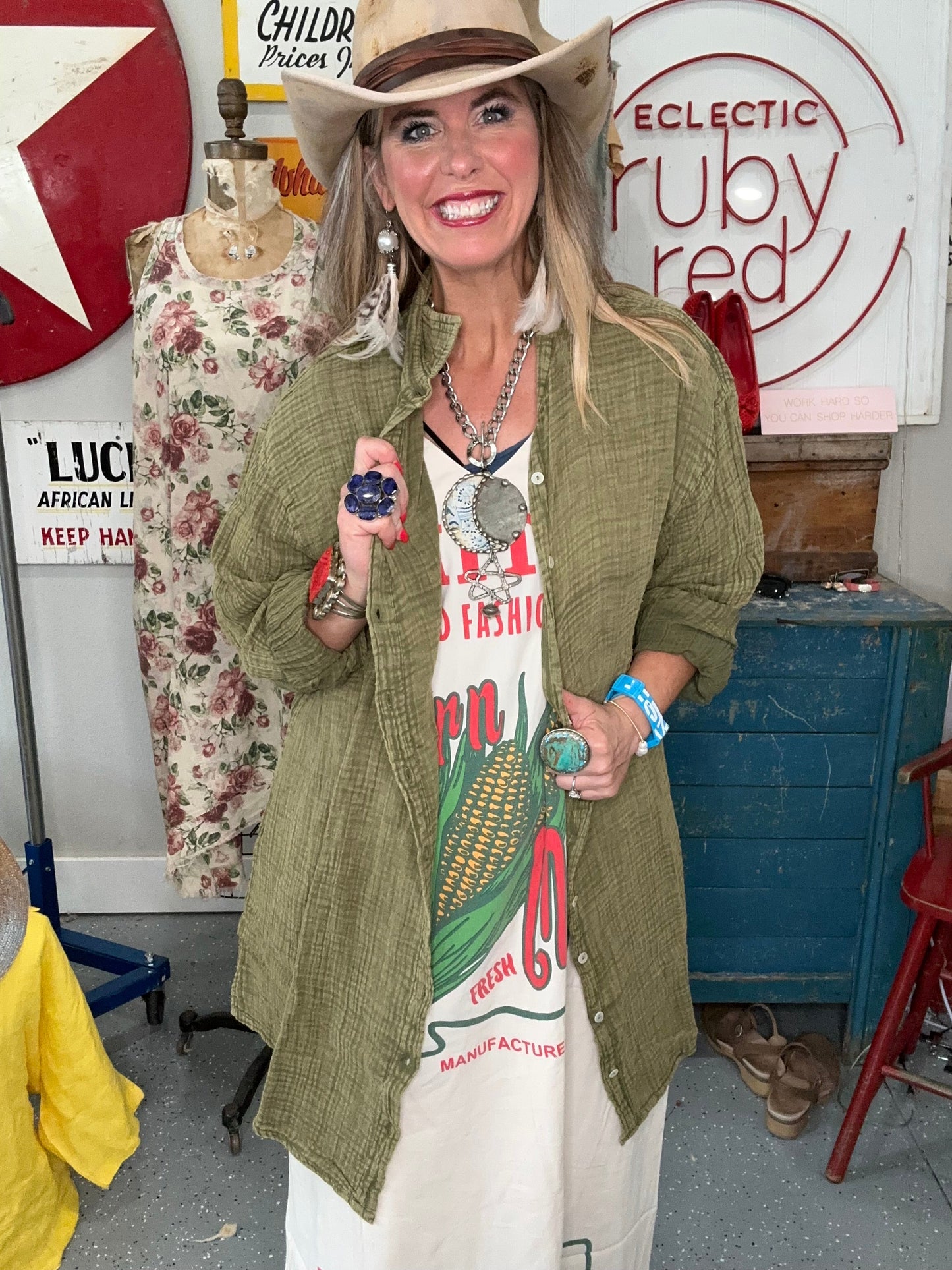 Jaded Gypsy- Seasons Sweetness Shirt (Olive)