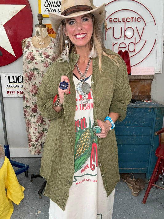 Jaded Gypsy- Seasons Sweetness Shirt (Olive)