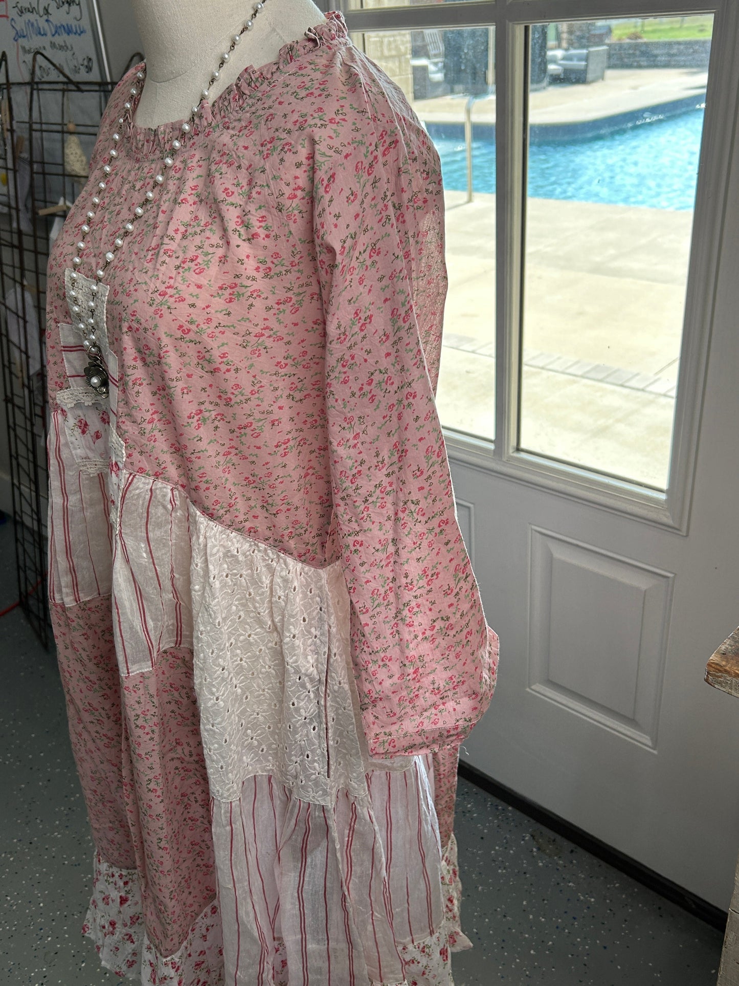FINAL SALE Paper Lace- Multi-Printed Dress with Ruffle (Pink)