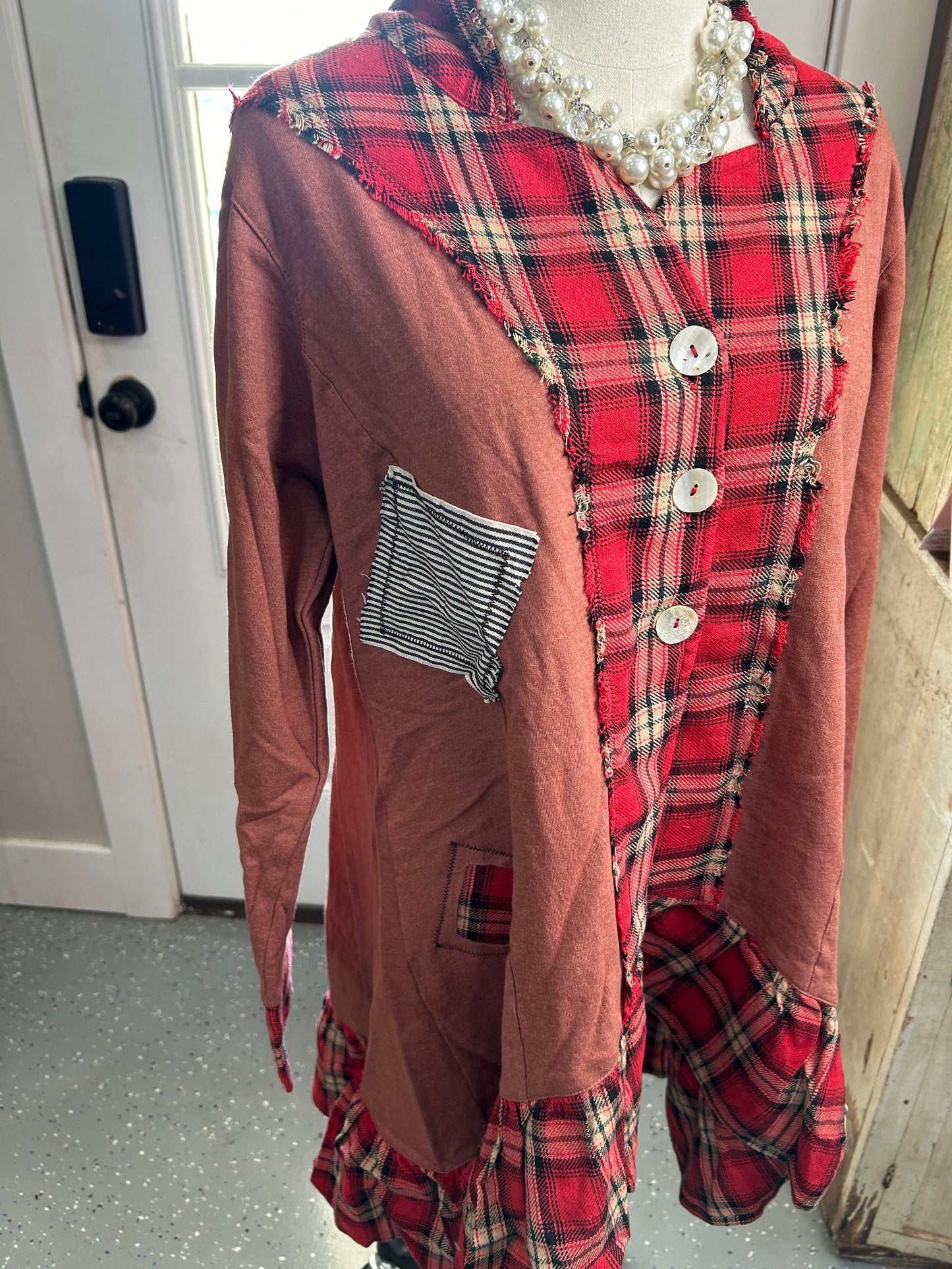 FINAL SALE Paper Lace- Mix-Match Plaid Tunic (red)