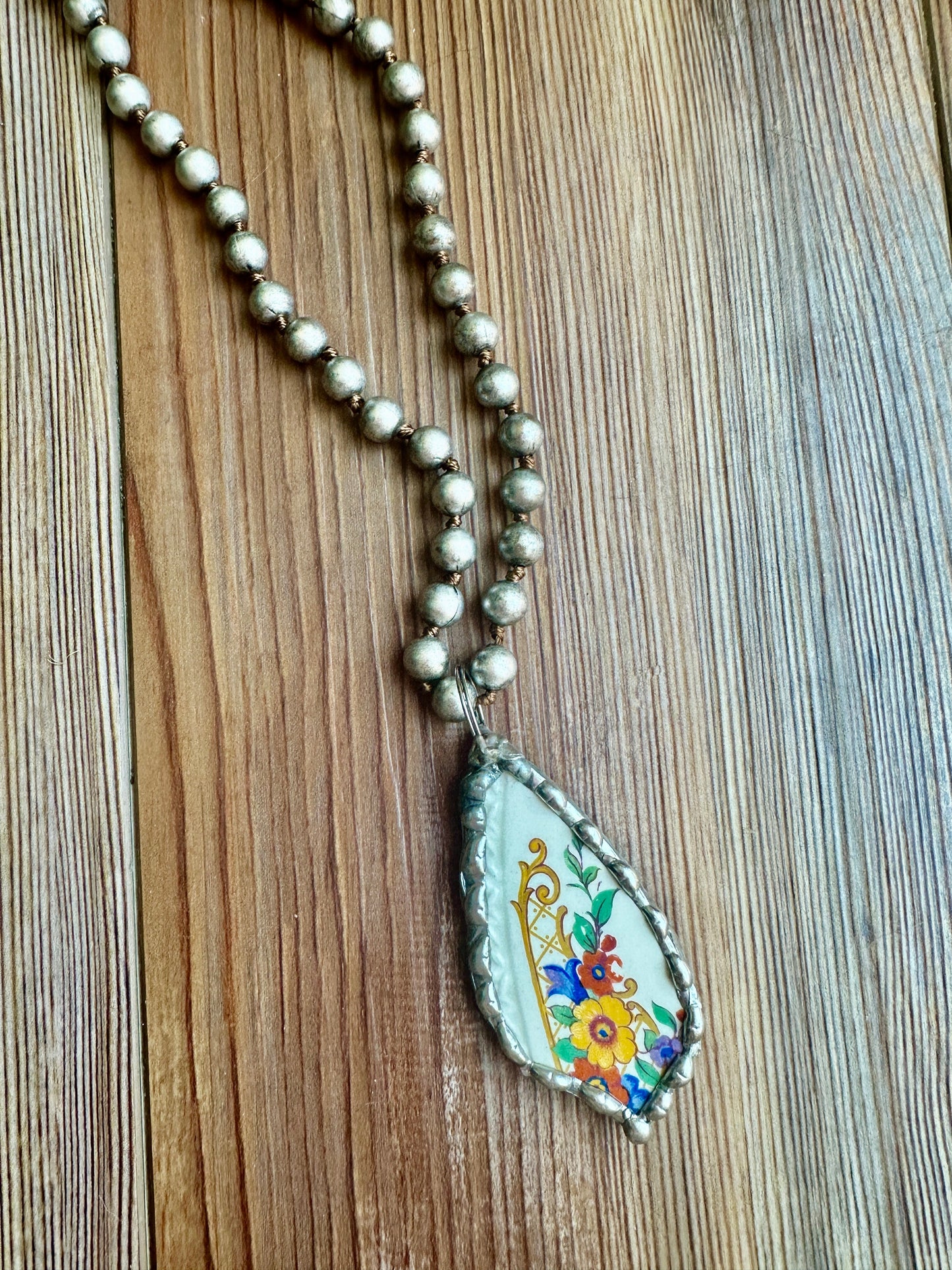 Porcelain Soldered Pendant Silver Chain - medium size