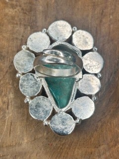 Natural Cut German Silver Pearl and Turquoise Ring B