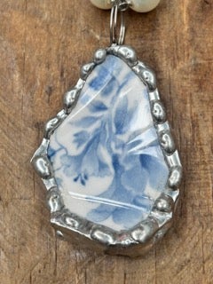 Soldered Porcelain Pendant Necklace (Blue and White) B