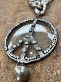 Art By Amy- Soldered Rhinestone Peace Pendant