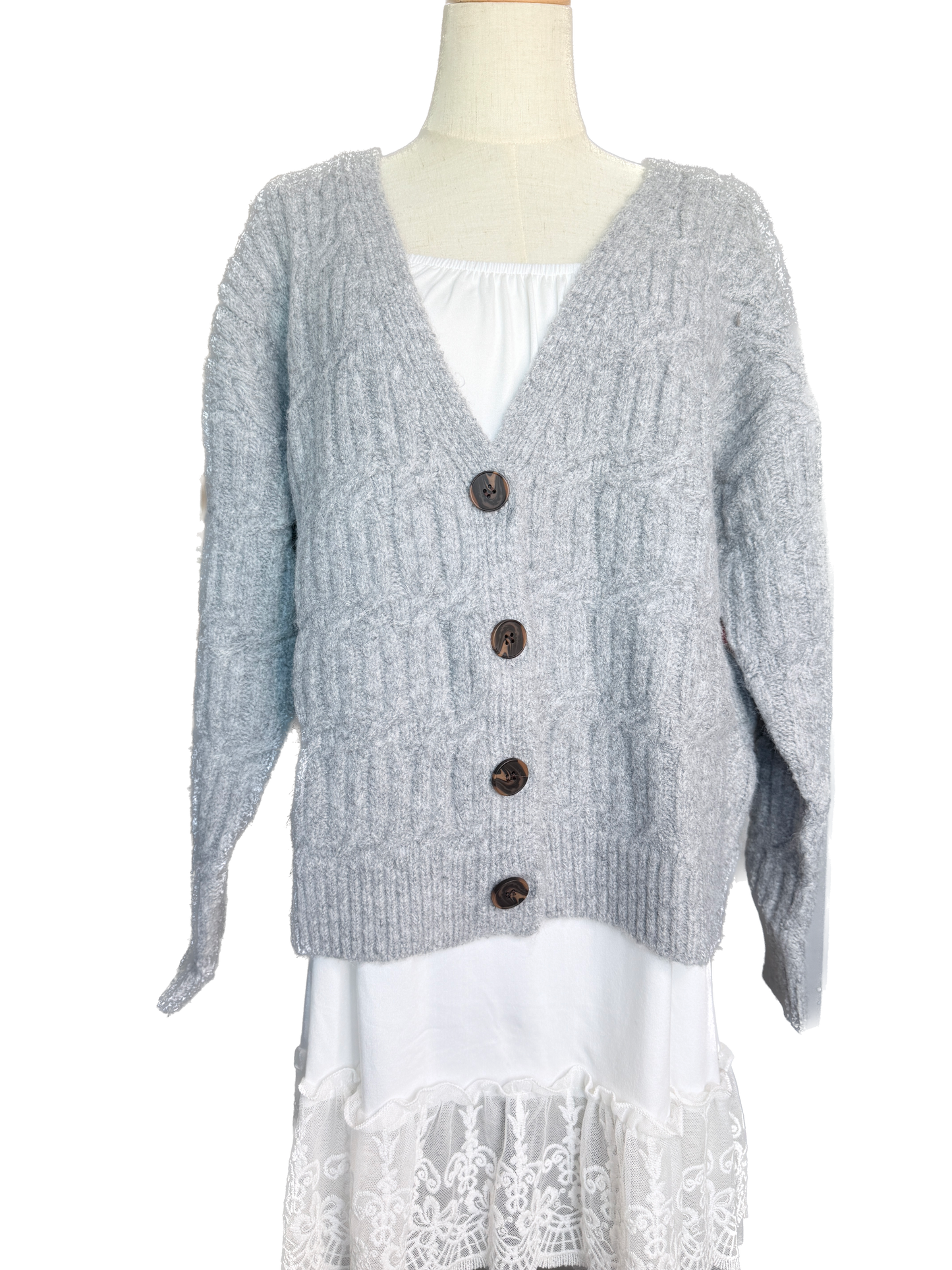 Cable Knit Cardigan (Grey) *Final Sale*