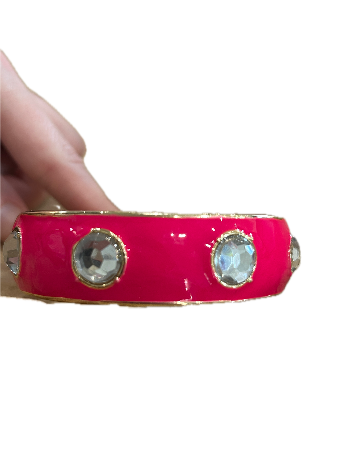 Beautiful Bangle in Hot Pink with Crystals (Pearl, Gold and Rhinestone accented)