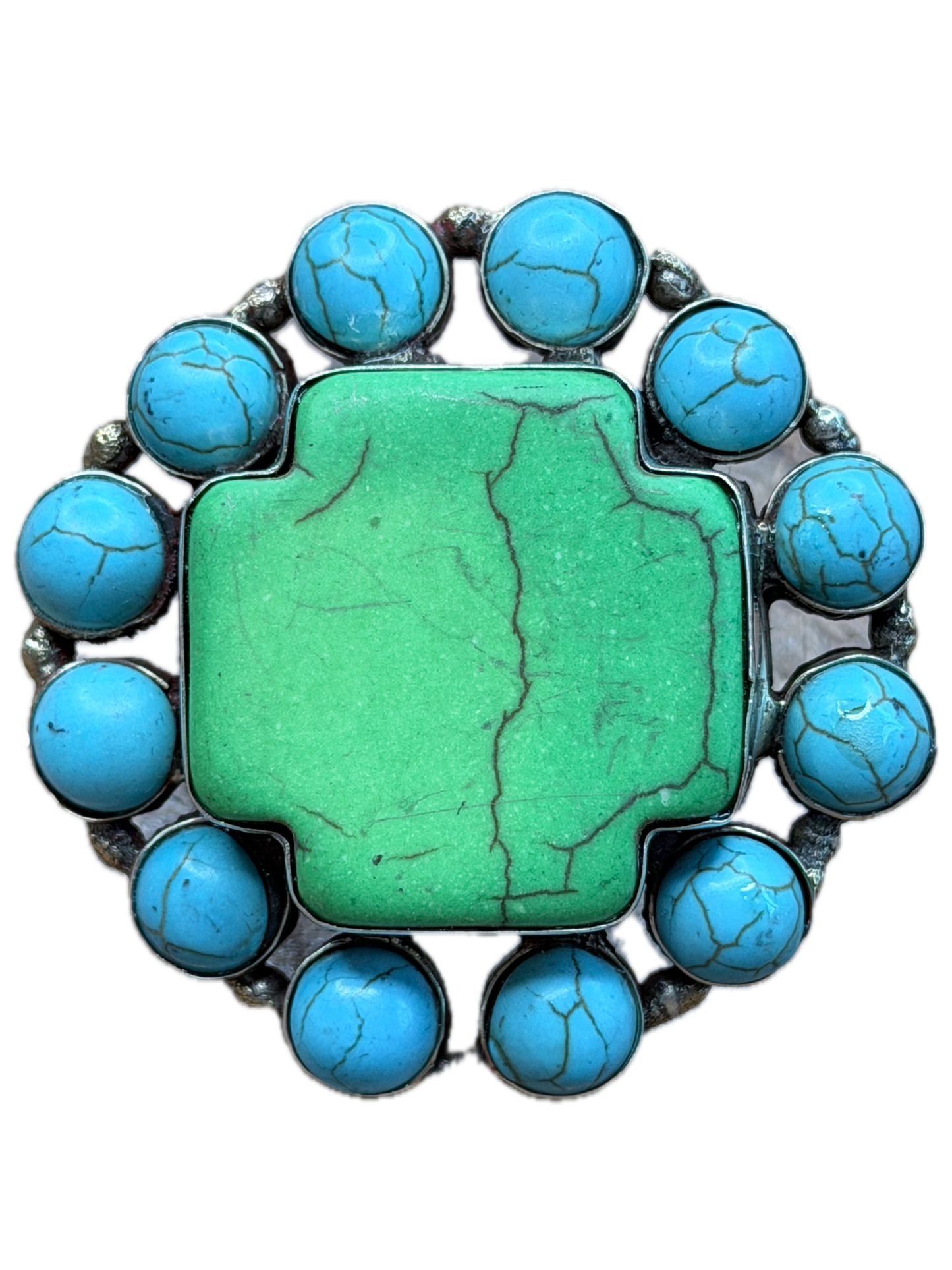 German Silver Green Howlite and Turquoise Ring