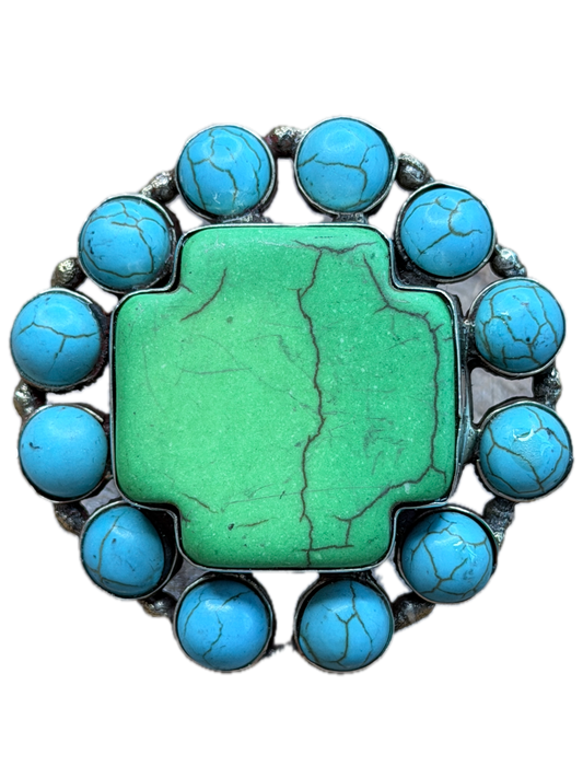 German Silver Green Howlite and Turquoise Ring