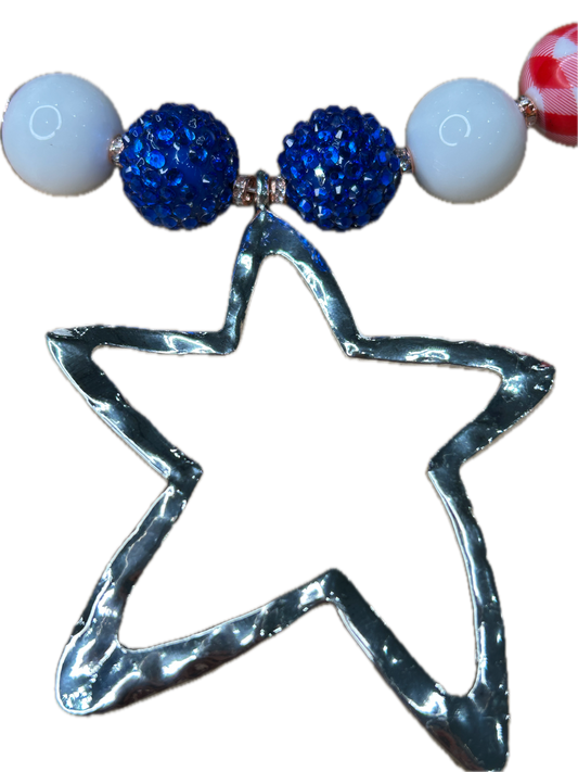 Gingham Bead Star Necklace (Eclectic Ruby Red Original)