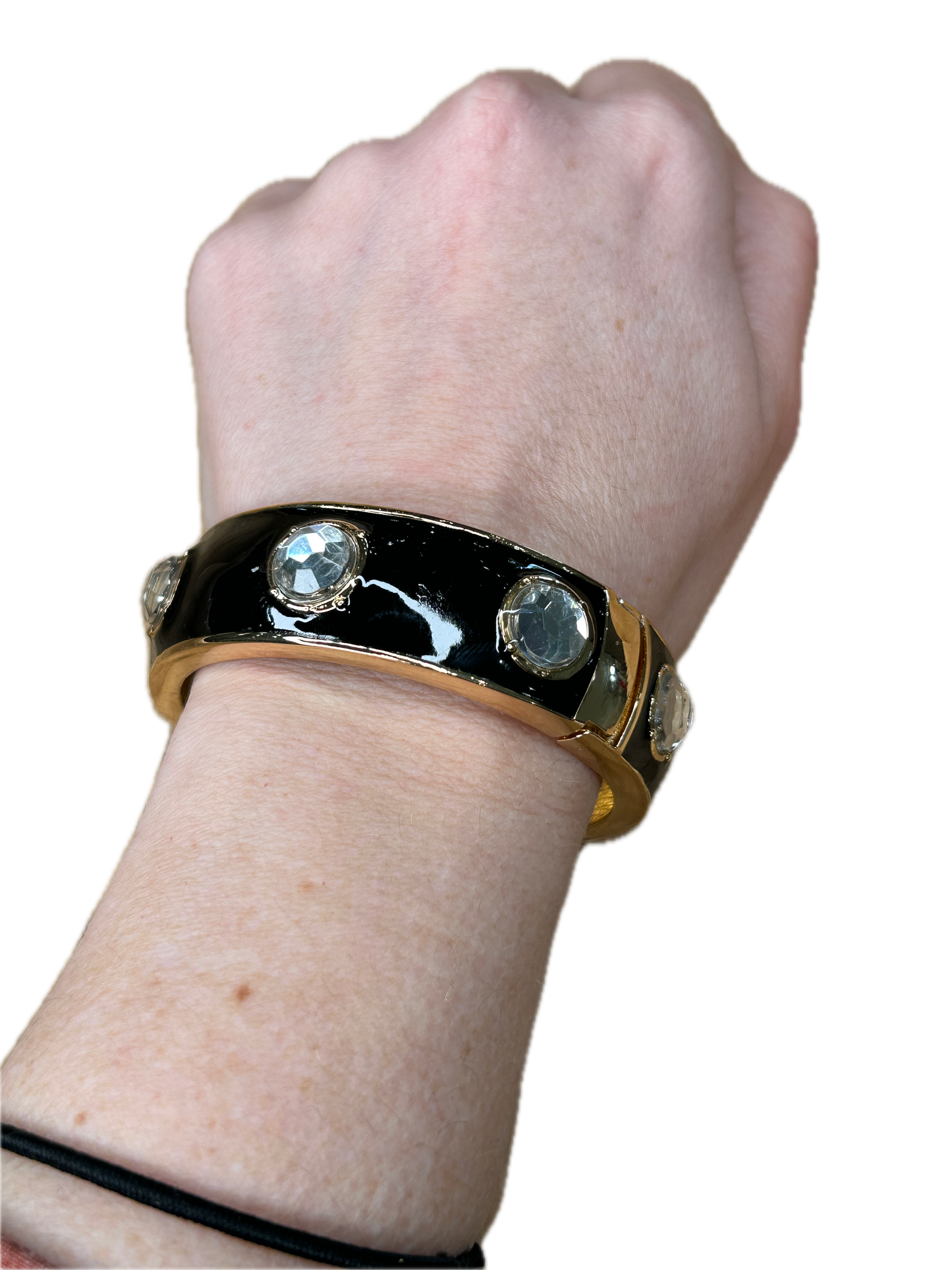 Beautiful Bangle in Black with Crystals (Pearl, Gold and Rhinestone accented)