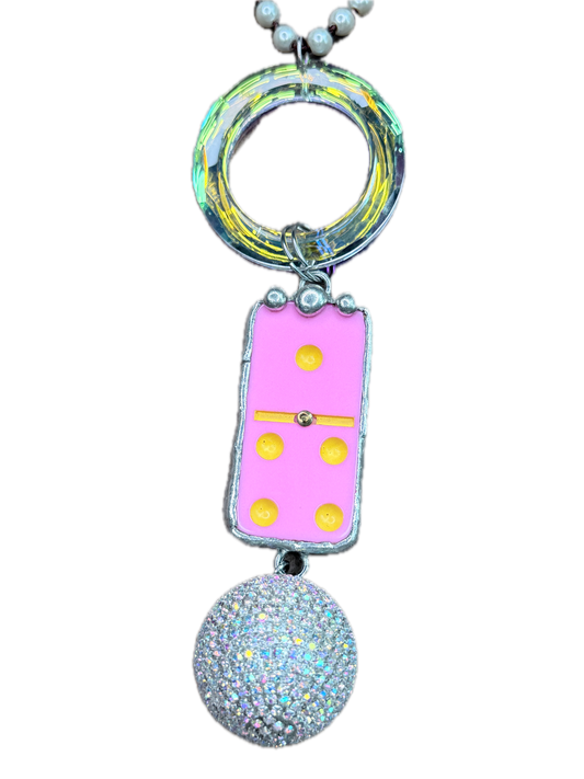 Pink Iridescent Domino and Disco Ball Necklace
