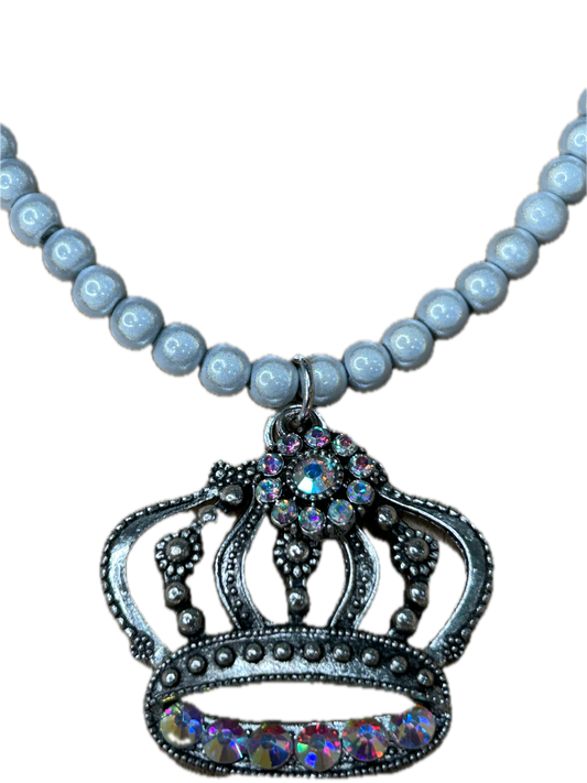 Sandra Ling Designs- Silver Rhinestone Crown Necklace