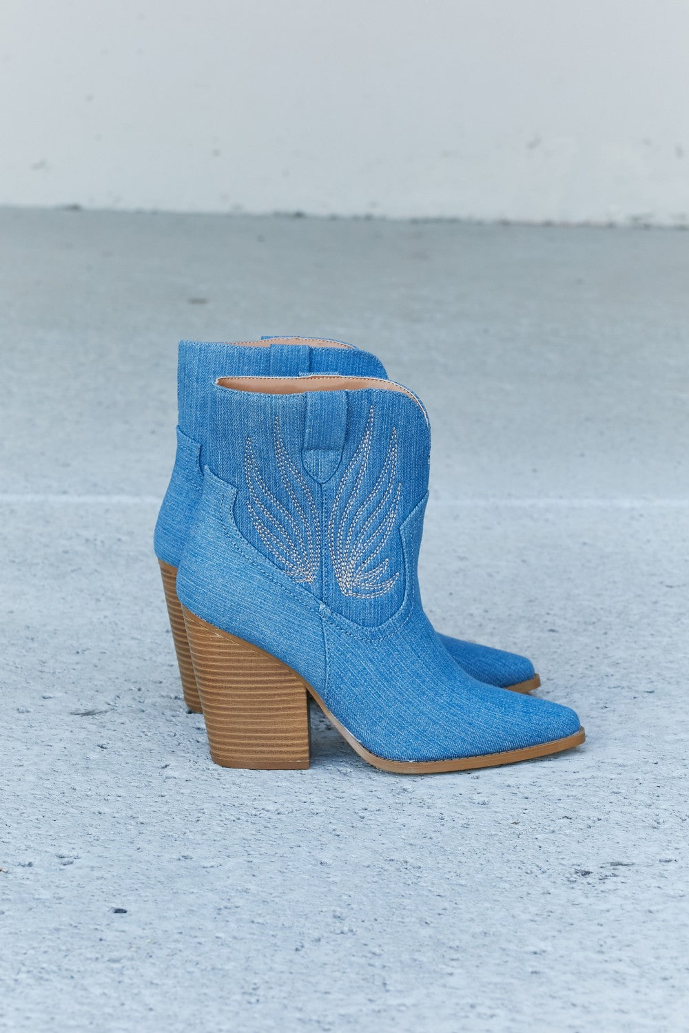 Qupid Lasso My Heart Cowboy Booties in Light Blue
