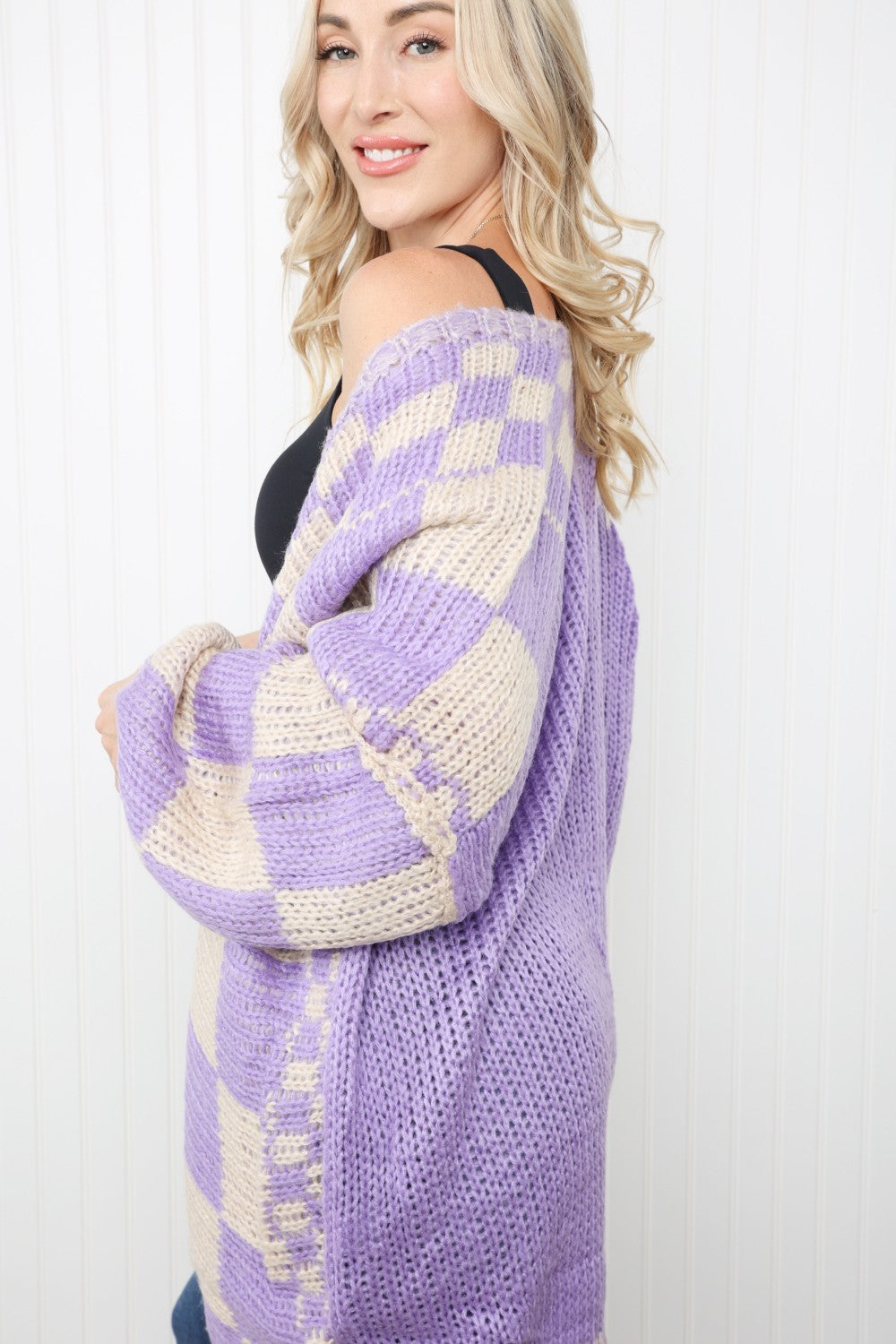 Petal Dew Checkered Open Front Longline Cardigan