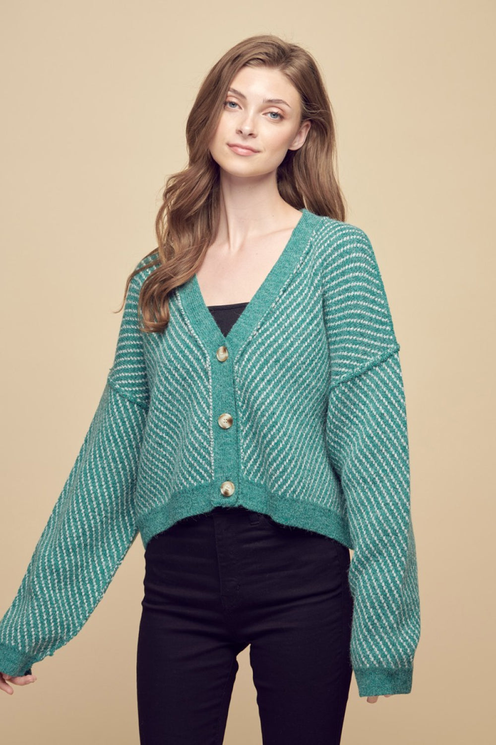 Petal Dew Exposed Seam Drop Shoulder Cardigan
