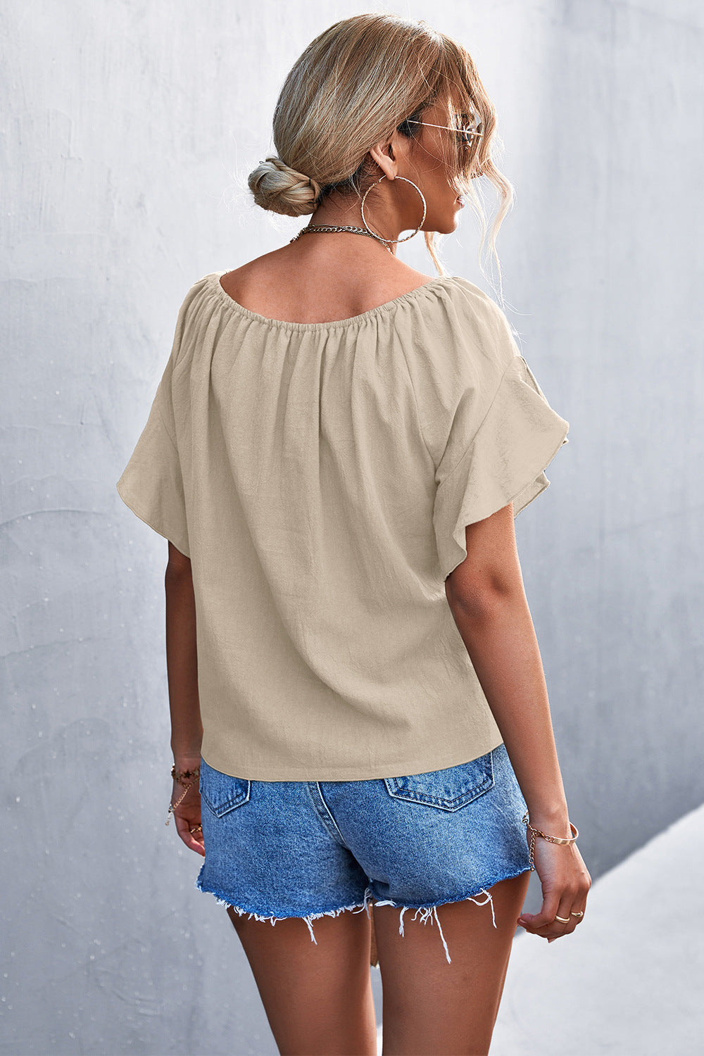 LOT #201 - Flutter Sleeve Tie-Front Blouse