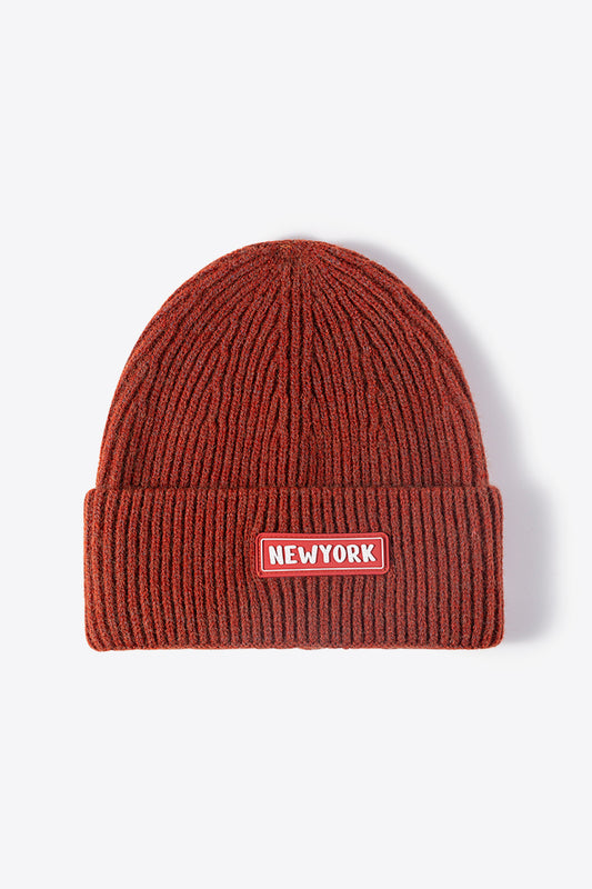 LOT #206 - NEWYORK Patch Rib-Knit Cuffed Beanie