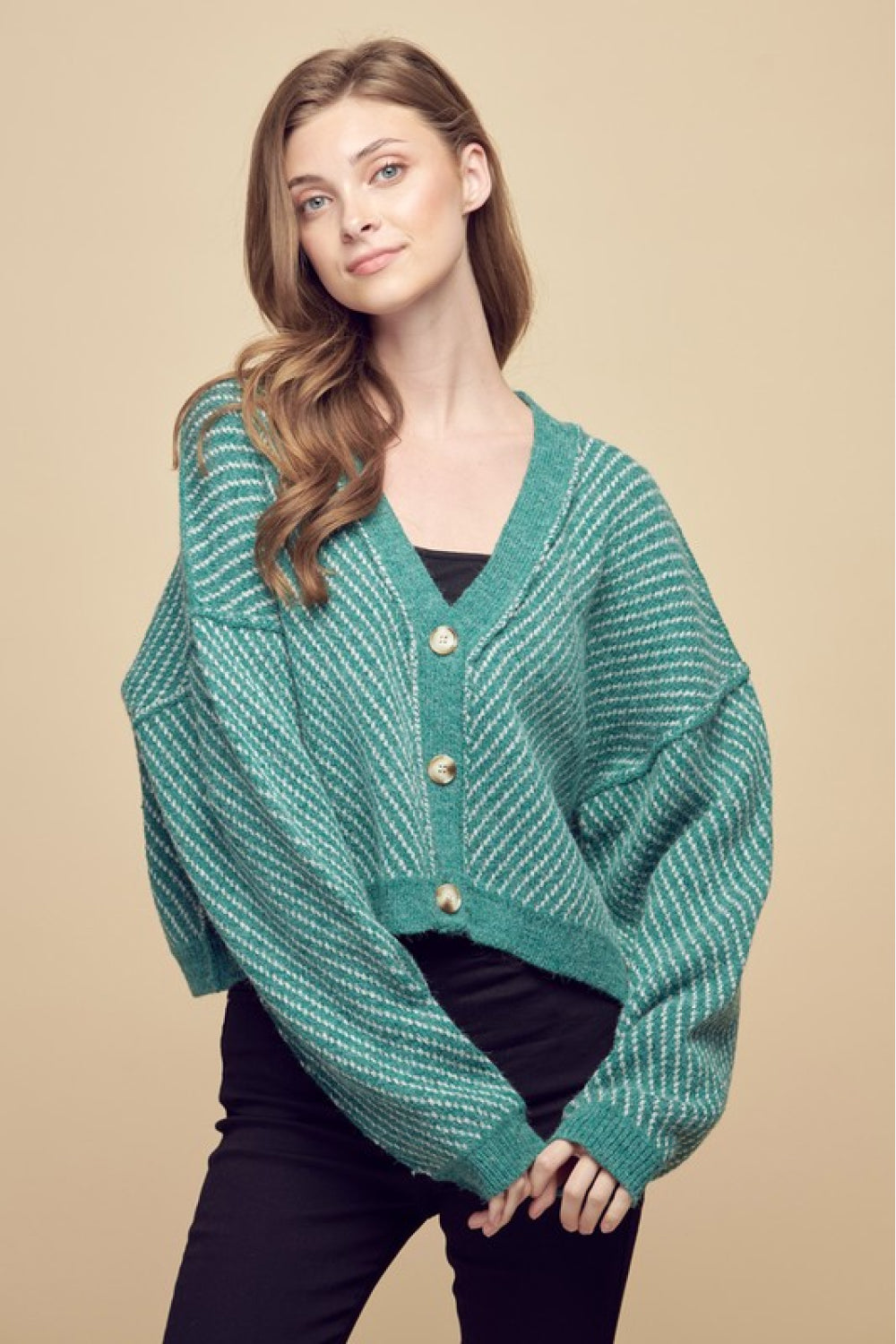 Petal Dew Exposed Seam Drop Shoulder Cardigan