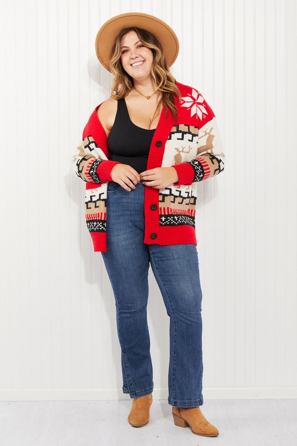 Heimish Holiday Cheers Full Size Christmas Print Cardigan