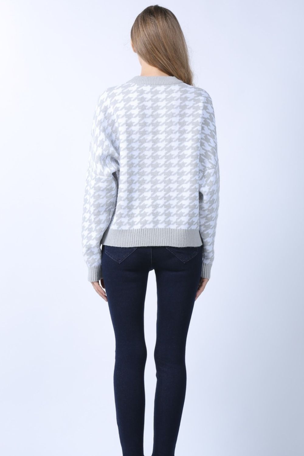 Houndstooth Dropped Shoulder Crewneck Sweater