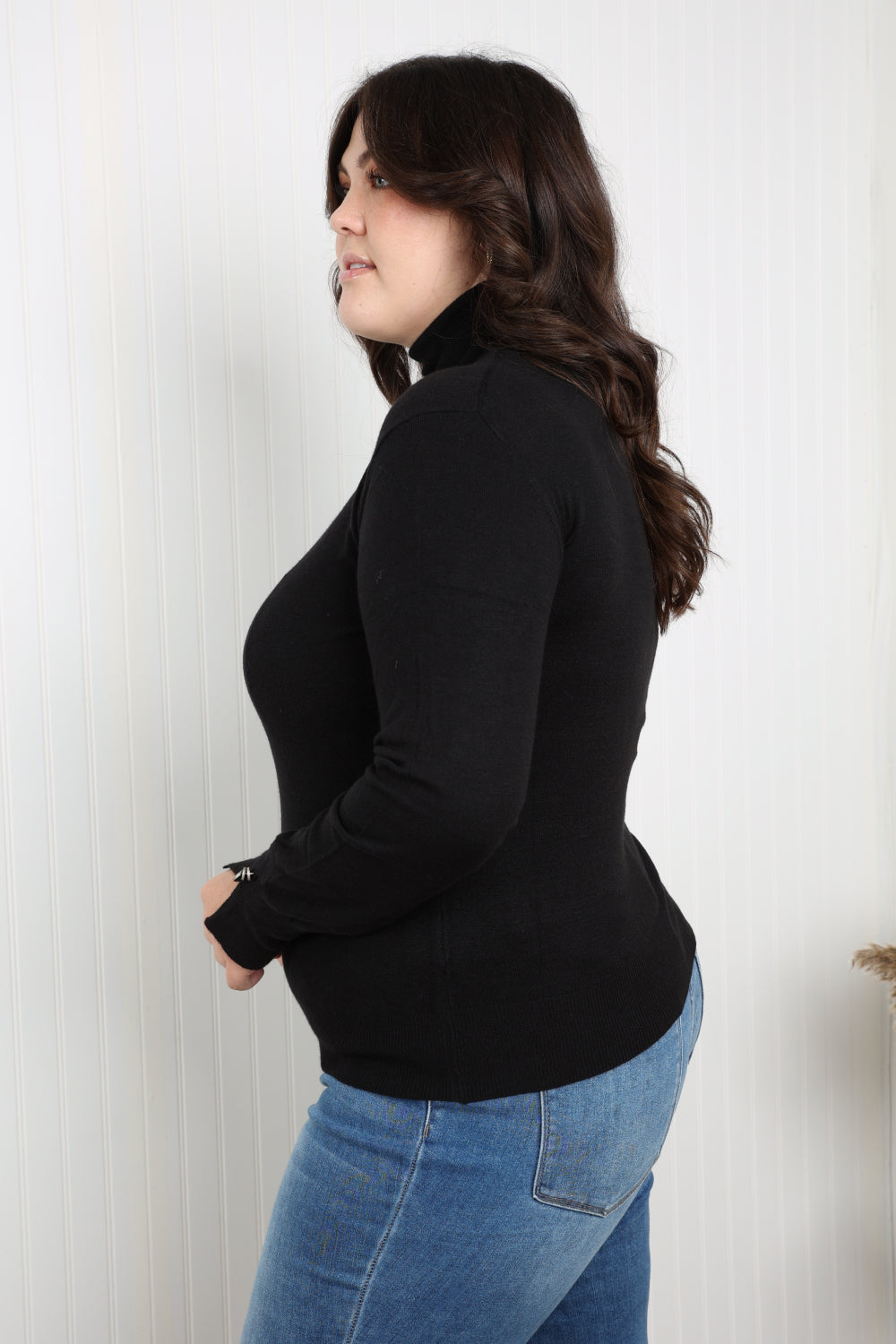 Heimish Full Size Cuff Detail Turtleneck Sweater
