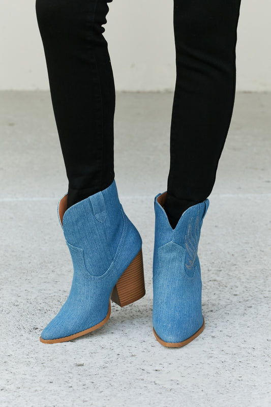 Qupid Lasso My Heart Cowboy Booties in Light Blue