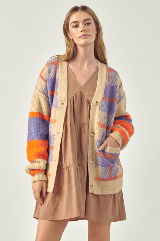 Petal Dew Plaid Button-Up Pocket Cardigan