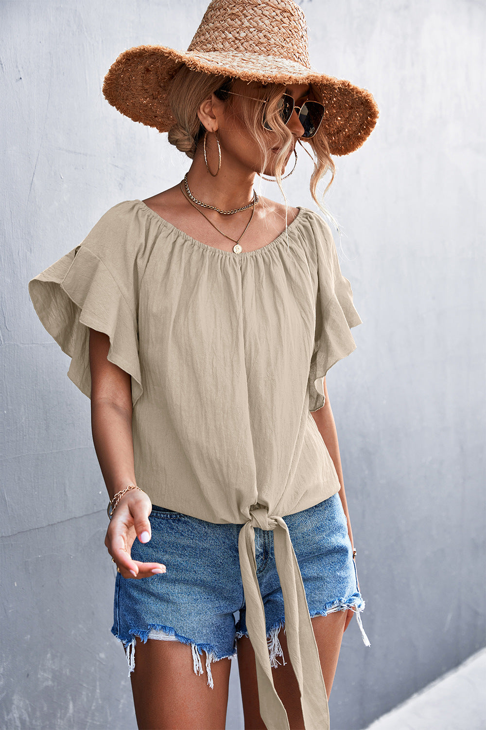 LOT #201 - Flutter Sleeve Tie-Front Blouse