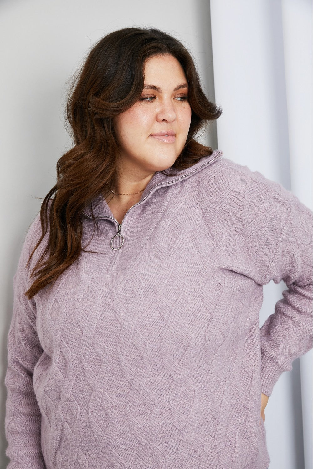 ee:some Quarter-Zip Collared Drop Shoulder Sweater
