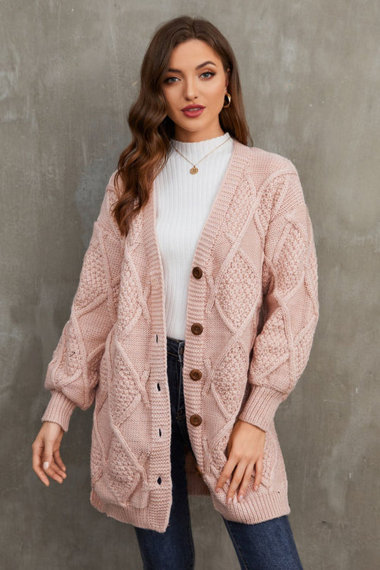 Side Slit Drop Shoulder Button-Up Cardigan