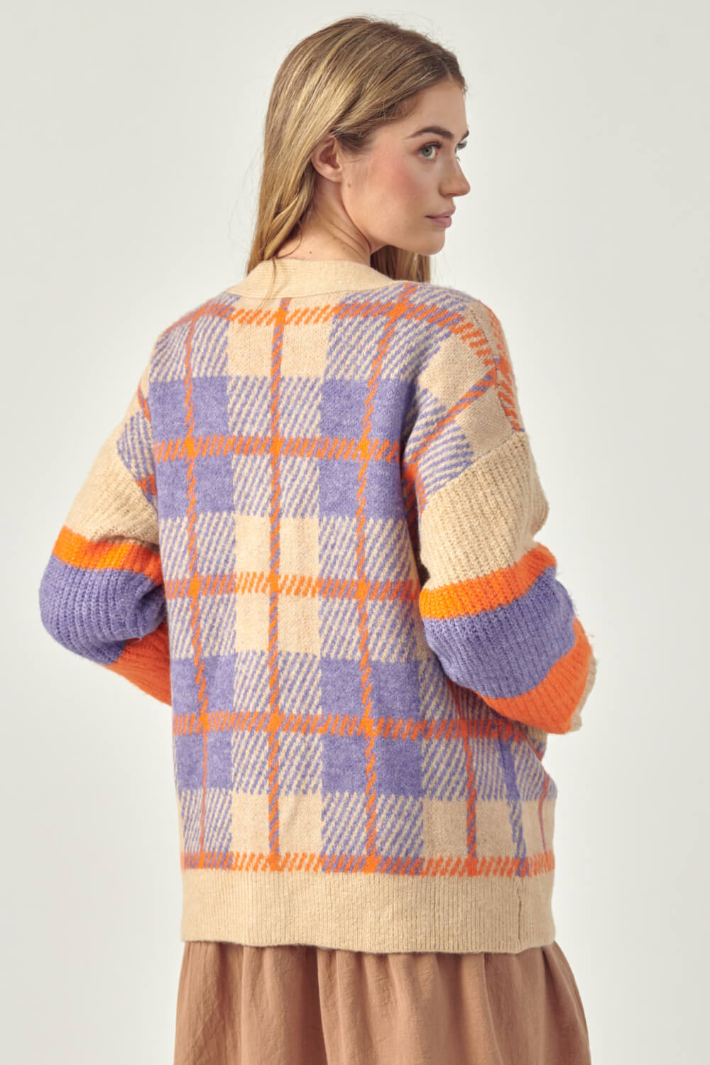Petal Dew Plaid Button-Up Pocket Cardigan