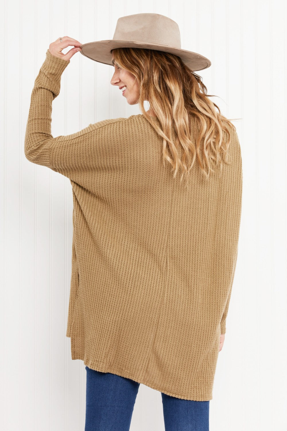 Zenana Cottage Escape Full Size Slit Waffle Knit Sweater