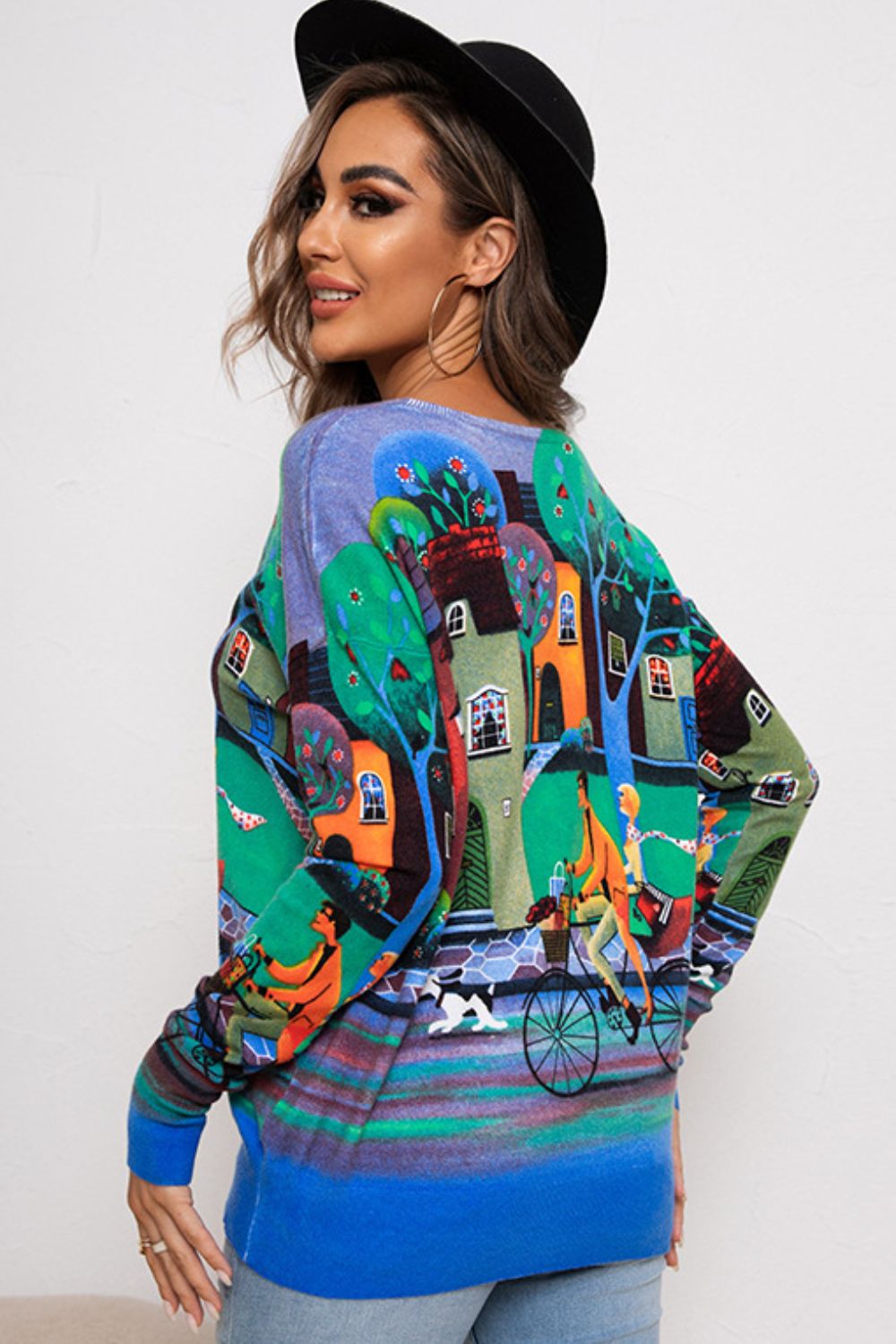 Printed Round Neck Knit Pullover