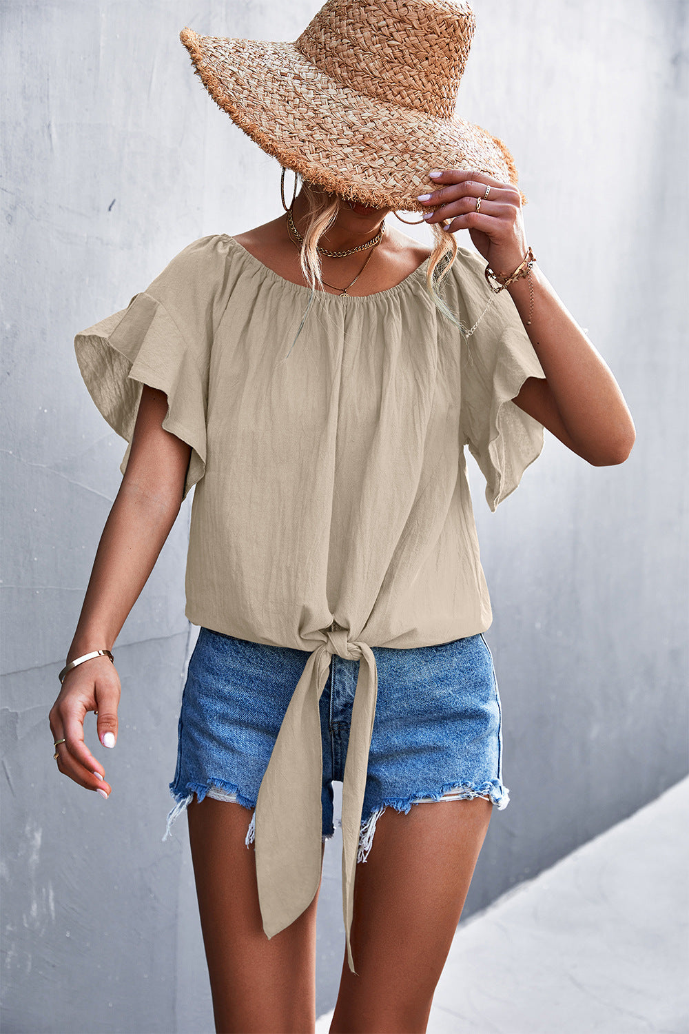 LOT #201 - Flutter Sleeve Tie-Front Blouse