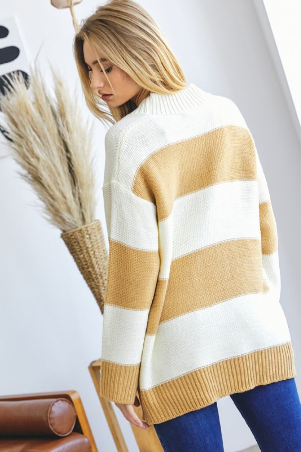 Davi & Dani Full Size Striped Button-Up Drop Shoulder Pocket Cardigan
