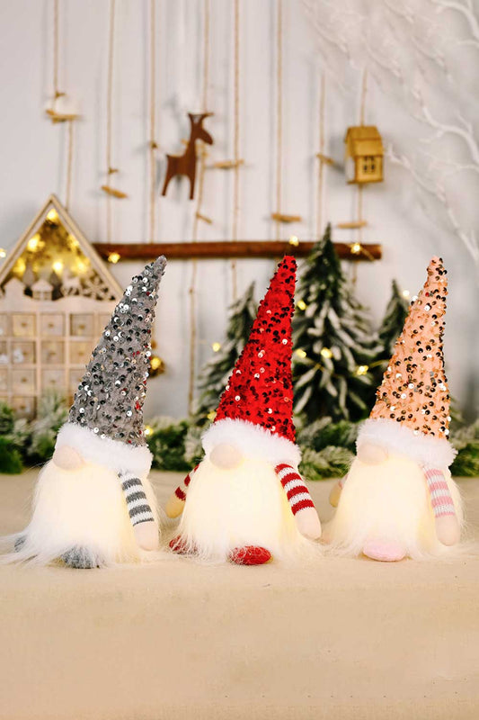 3-Pack Sequined Light-Up Christmas Gnomes