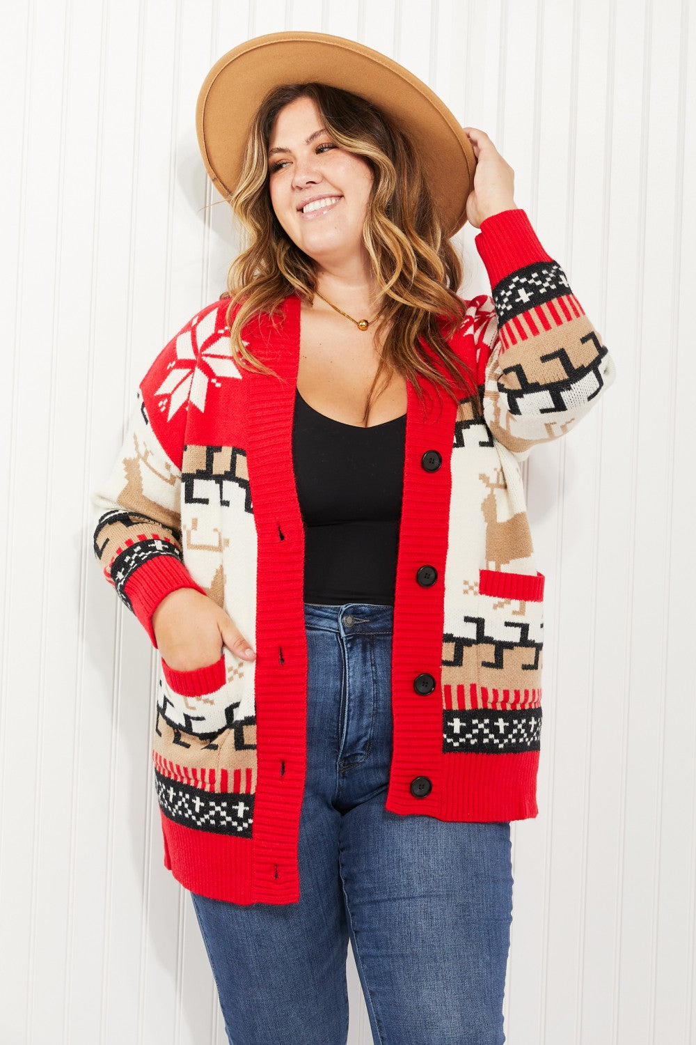 Heimish Holiday Cheers Full Size Christmas Print Cardigan