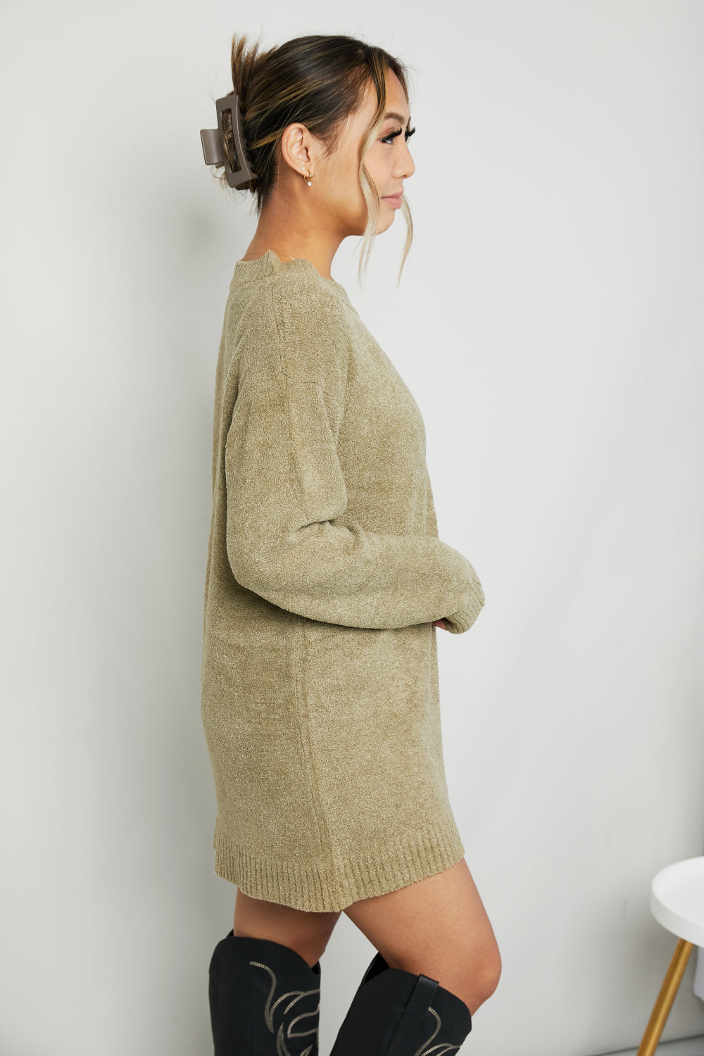 Zenana Ribbed Trim Round Neck Drop Shoulder Sweater