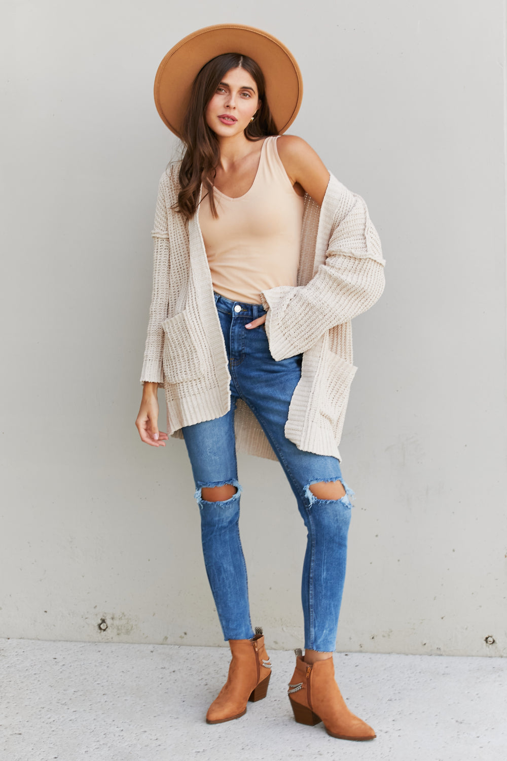 Very J Exposed Seam Flare Sleeve Open Front Cardigan