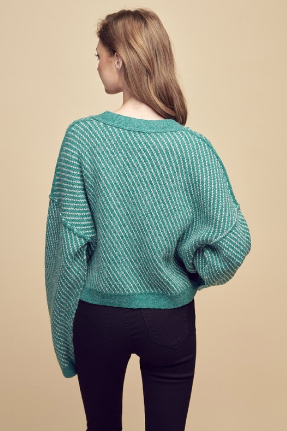 Petal Dew Exposed Seam Drop Shoulder Cardigan