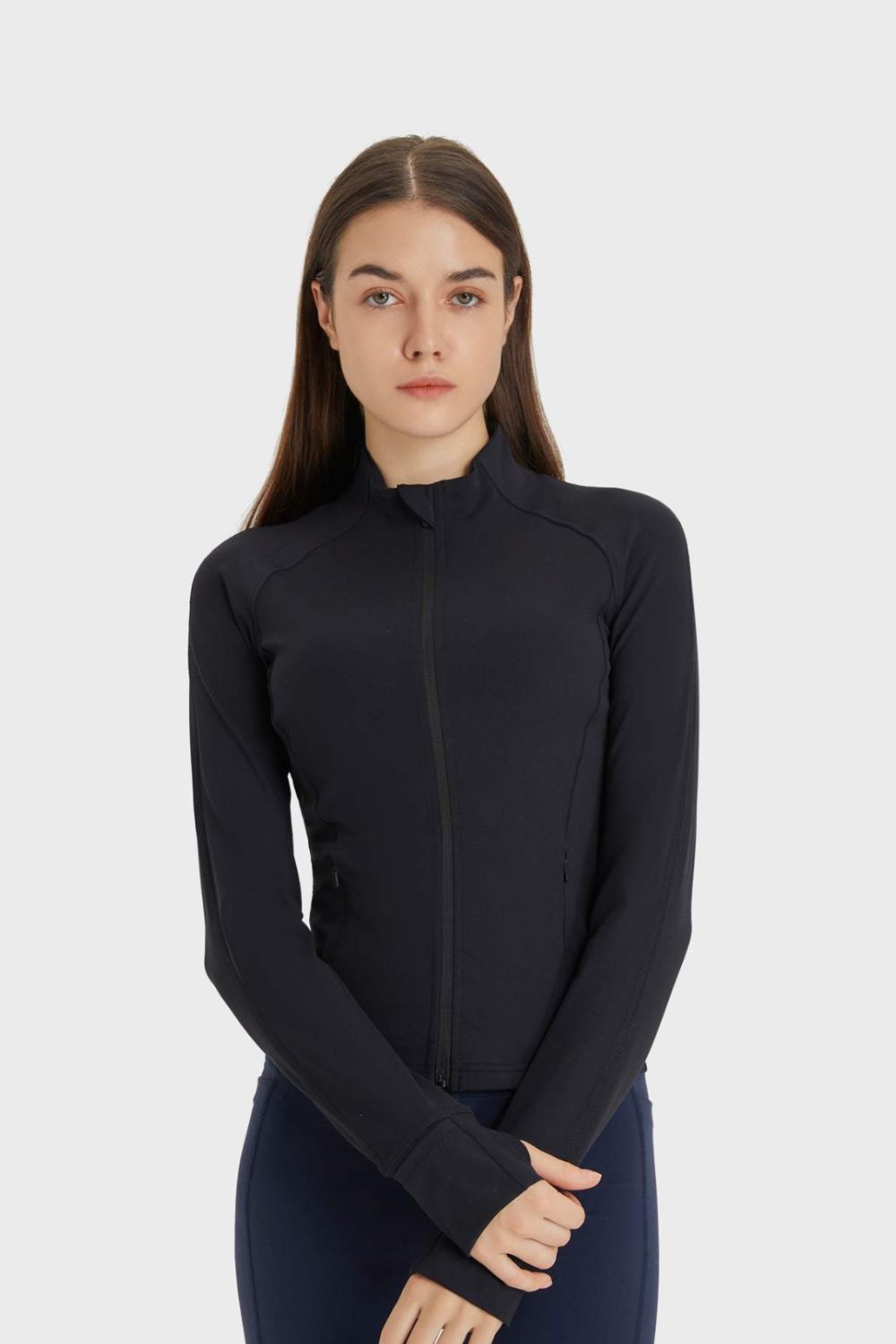 Zip Up Thumbhole Sleeve Sports Jacket with Pockets
