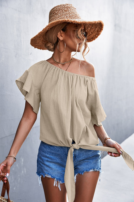 LOT #201 - Flutter Sleeve Tie-Front Blouse