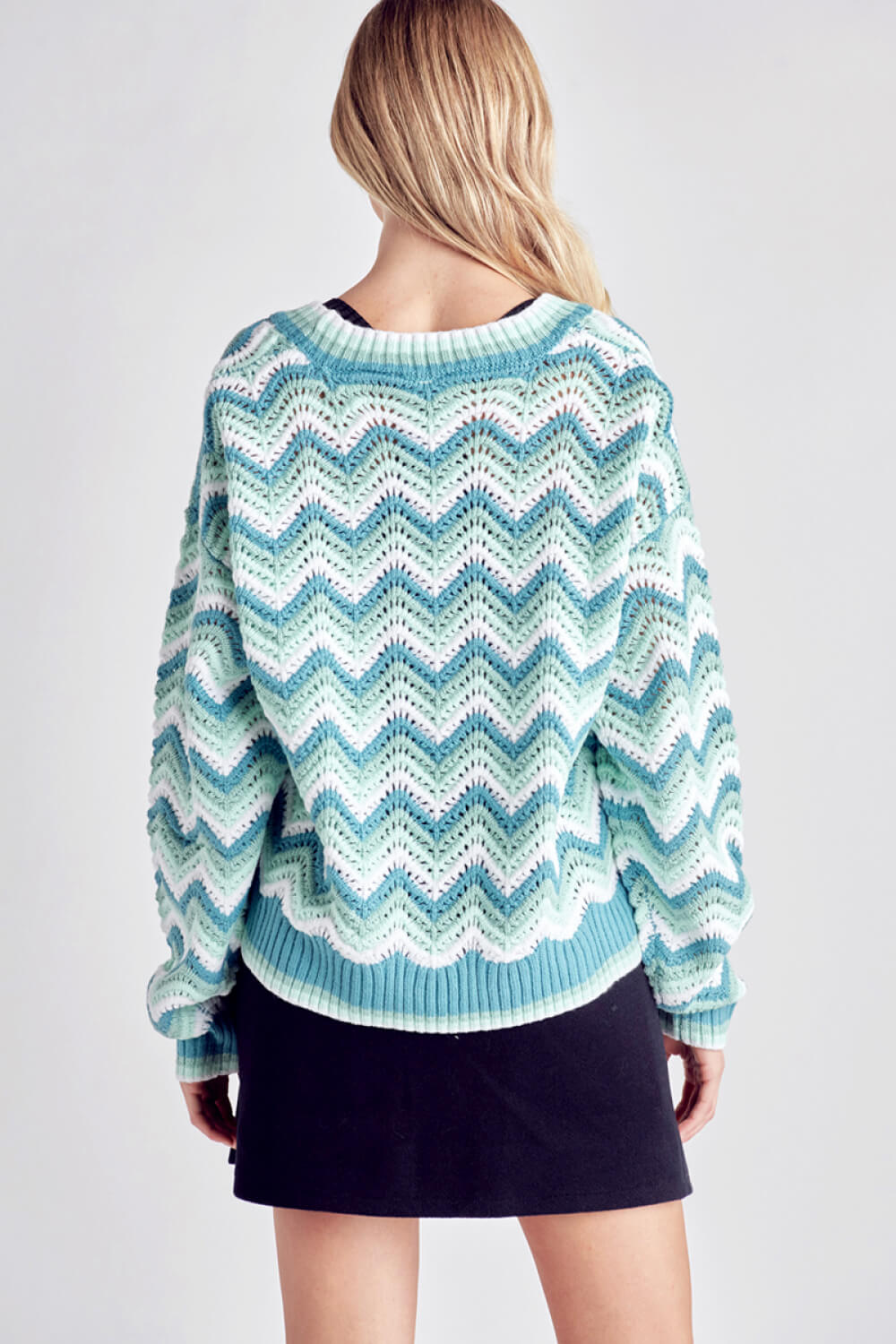Petal Dew Chevron Openwork Button-Up Cardigan