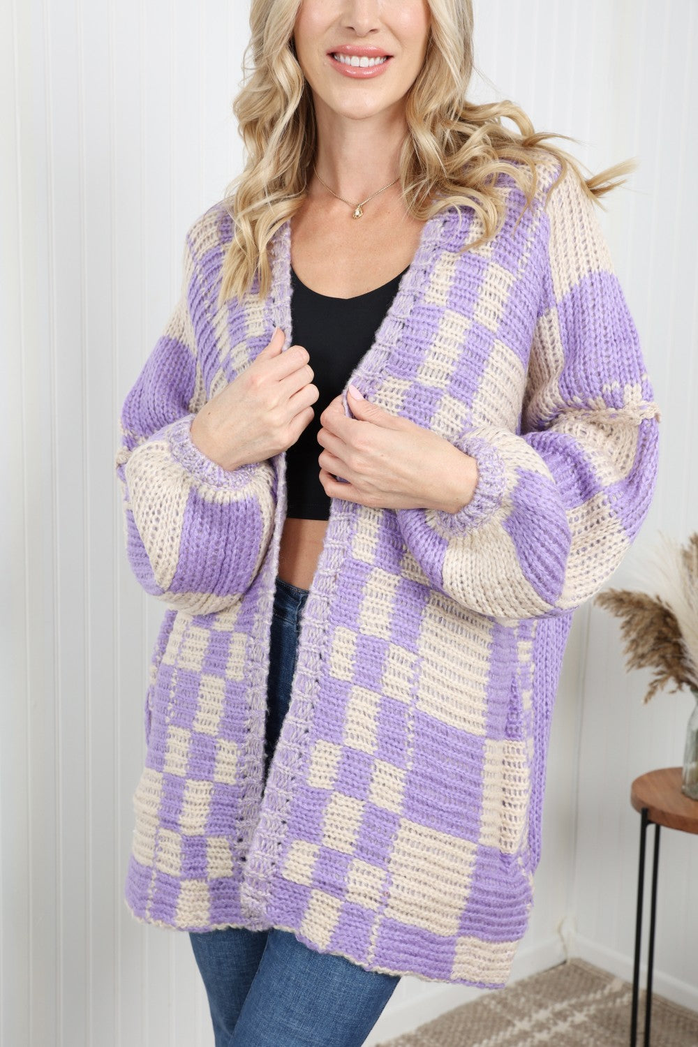 Petal Dew Checkered Open Front Longline Cardigan
