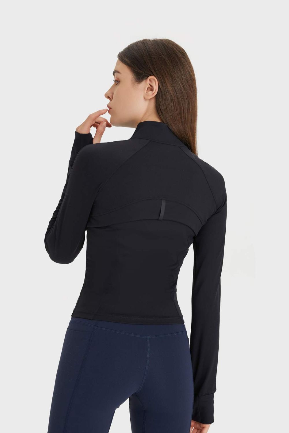 Zip Up Thumbhole Sleeve Sports Jacket with Pockets