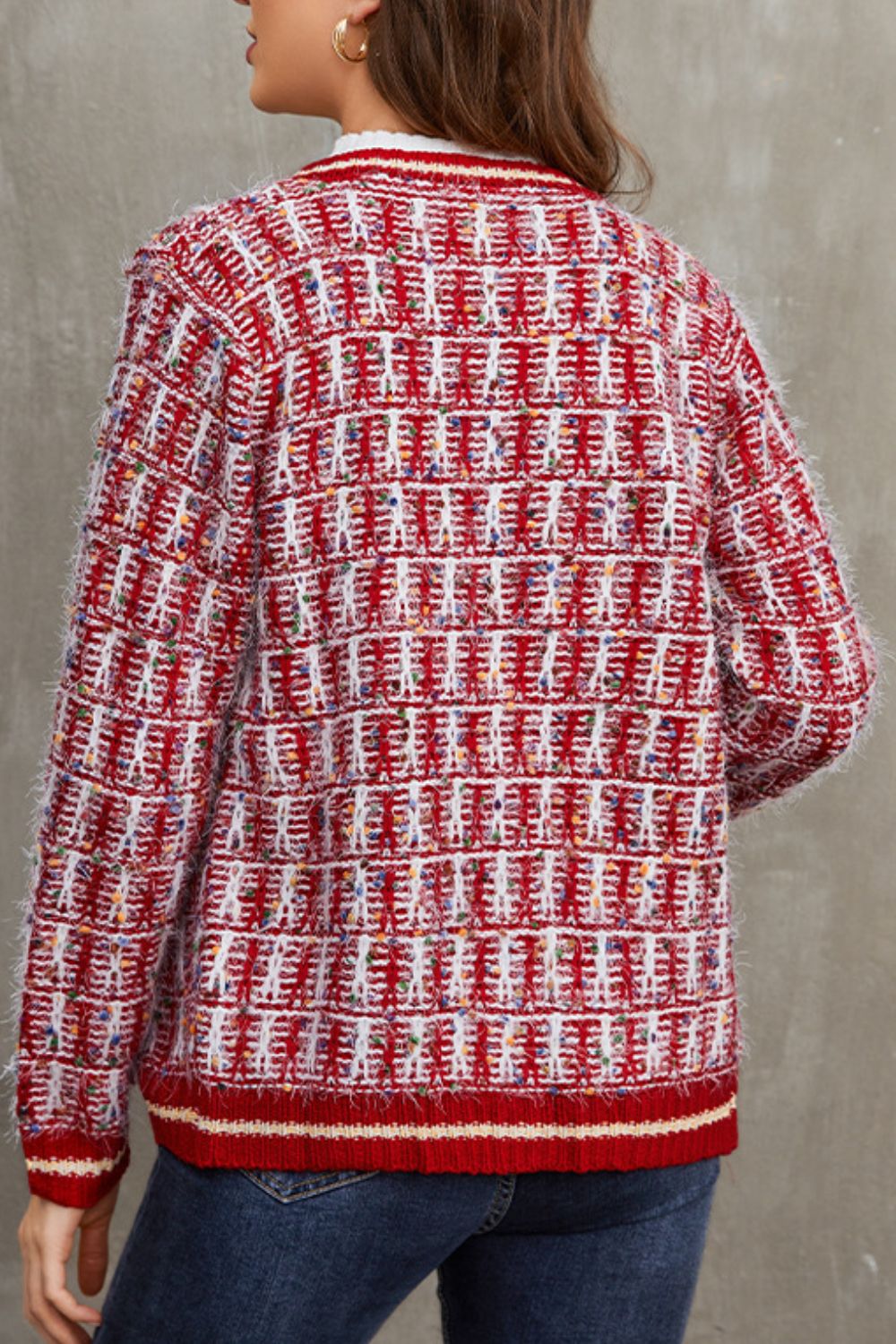 Confetti Round Neck Button-Up Cardigan