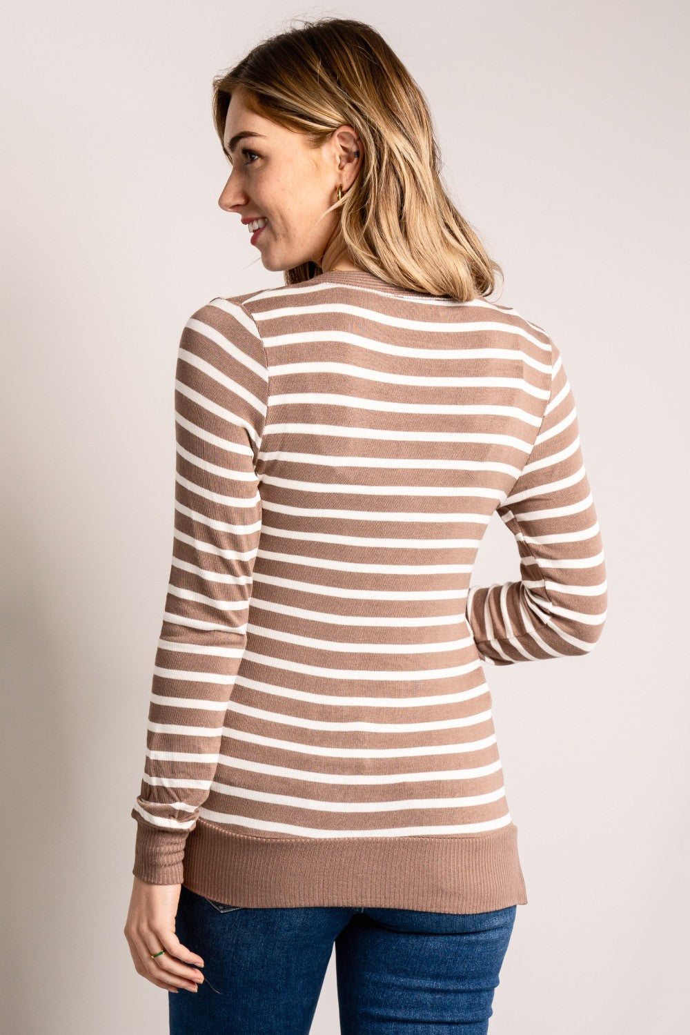 Zenana Full Size Striped Snap Down Cardigan