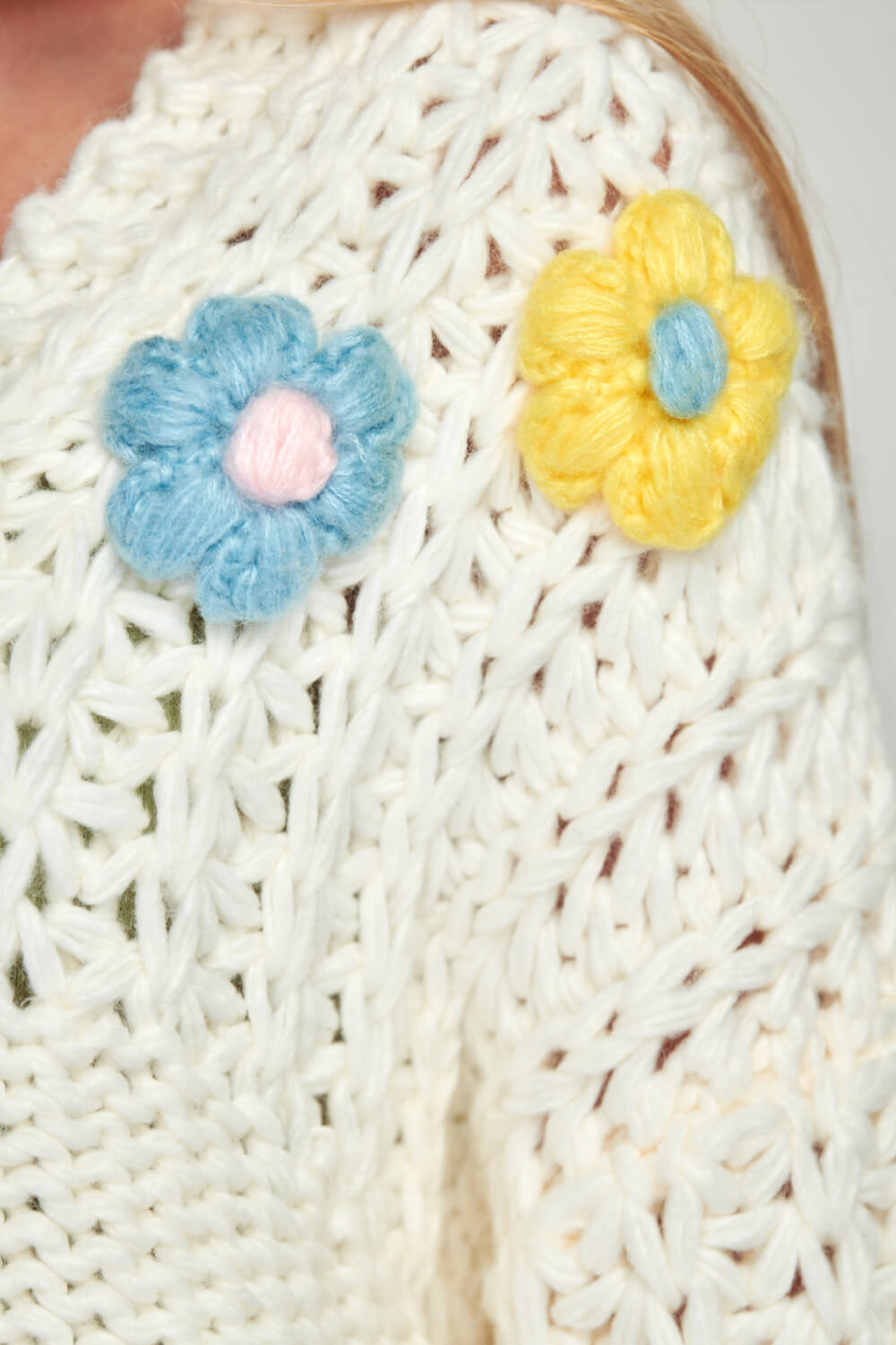 Petal Dew Flower Detail Button Front V-Neck Cardigan